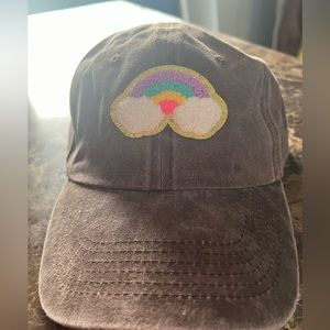 Grey ball cap with neon rainbow patch, new!